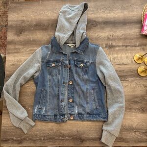 Denim Jacket with Gray Hood